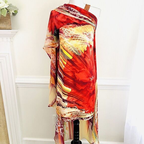🎉Clearance🎉Cato Red Long Flowy Beaded Layered Chiffon Summer Dress Small - Picture 6 of 11